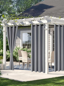 Outdoor Waterproof Drapes Sunshade Heat Insulation Light Blocking Patio Courtyard Rainproof Curtain Modern Simple Style Polyester Fabric