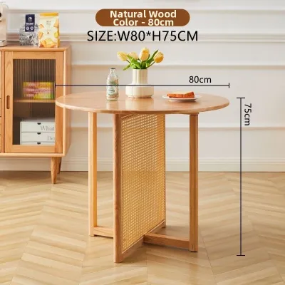 Nordic Japanese Solid Wood Rattan Round Dining Table Set