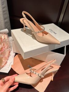 French Nude Pink Patent Leather High Heels Womens 2025 New Fairy Style Versatile Toe Cover Sandals Pointed Toe Elegance Single Shoes
