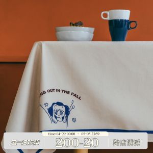 ผ้าปูโต๊ะแบบเรียบง่ายลายการ์ตูนน่ารักลายดอกซานตงผ้าปูโต๊ะอาหารผ้าศิลปะผ้าปูโต๊ะทรงสี่เหลี่ยมผ้าปูโต๊ะน้ำชา