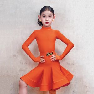 conny | Competitive Latin Dance Dress High Collar Long Sleeve Fishbone Skirt
