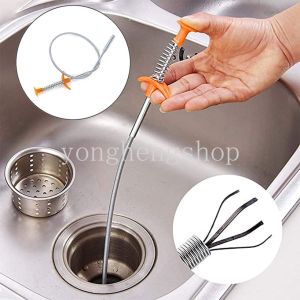 【Hot Sale】60/85cm Spring Tube Flexible Sink Sewage Extractor Claw Pick Up Pipeline Dredge Tool Bendable Sewer Unclogging Tool Debris Garbage Clamp Hair Grabber Kitchen Cleaning Gadgets