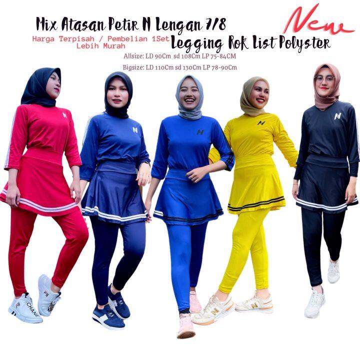 Mix Atasan Baju Senam N Petir dan Legging Rok Senam Model List