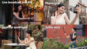 【Pocainoe】 3in1 Mini ไม้เซลฟี่ ขยายได้ Grip Phone Tripod รีโมทบลูทูธในตัว Selfie Stick มีไฟLED สำหรับการถ่ายวิดีโอ Vlog