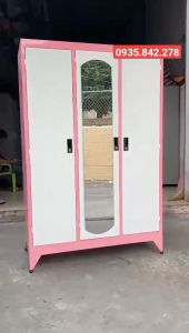 TỦ QUẦN ÁO SẮT TĨNH ĐIỆN 3 CÁNH MÀU HỒNG GIAO MIỄN PHÍ HCM