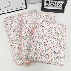 Cute Pink Floral Quilted Laptop Sleeve Bag Tablet Case for Dell HP Lenovo iPad 11 14 16 Inch Notebook Protective Pouch for Women