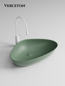 Integrated Ceramic Wash Basin Triangular Green Artistic Single Bowl Retro Style Colorful Top-Mounted Face Washing Basin