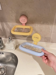 Drainage Suction Cup Soap Box Non perforated Anti -slip Soap Dish Holder Reusable Wall Mounted Soap Storage Tray Counter Top