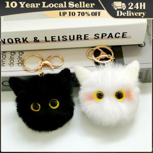 Plush Cat Keychain for Women Soft Faux Fur Ball Kitten Keyring Bag Pendant Car Key Chain Girl Kids Couple Gift