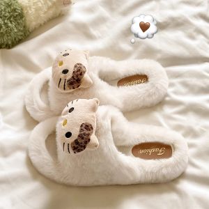 รองเท้าแตะผู้หญิงหนาและนุ่ม พื้นยางกันลื่น รองเท้าแตะผ้าฝ้ายสำหรับใส่ในบ้านในฤดูใบไม้ร่วงและฤดูหนาว รองเท้าแตะสุดน่ารักสำหรับใส่กลางแจ้ง