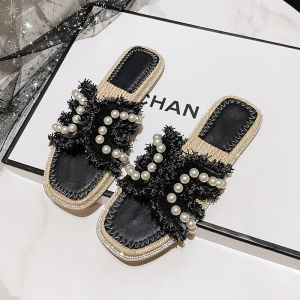 Dép Đế Phẳng Đính Ngọc Trai Thời Trang Mùa Hè Chống Trượt Chống Mùi Cỡ Lớn Cho Nữ Dép Đi Trong Nhà Dép Đi Trong Nhà