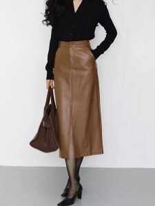 XMO | Elegant French Sheepskin Leather Skirt Midi A-Line