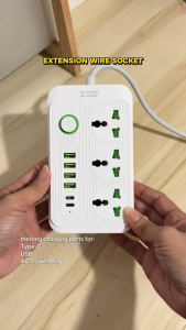 International Power Strip With 2 Meter Cable Length For Kitchen And Living Room - USB Type-C - 8 Outlets - 6 USB Ports - White - T513-2PD T514-2PD T523-2PD