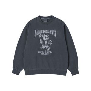 Acme de la vie | Bear Pattern Washed Round Neck Long Sleeve Shirt
