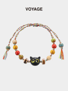 สร้อยข้อมือผูกปมแมวสุดเก๋สำหรับผู้หญิง สร้อยข้อมือเชือกผูกปมสีสันสดใส สร้อยข้อมือแฟชั่นสำหรับนักเรียน สร้อยข้อมือผ้าฝ้ายโพลีเอสเตอร์สุดเก๋