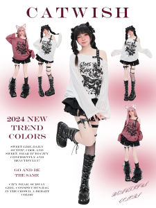 Cat Wish Original Millennium Loose Shoulder Bared Thin Millennium Hoodie Sun Protection Lightweight Autumn Y2K Subculture T-Shirt