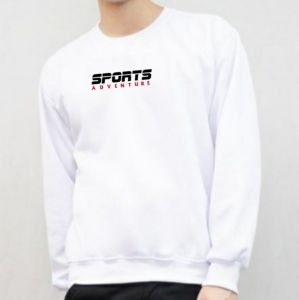 Sweater Casual SPORTS Adventure Lengan Panjang Bahan Kain Fleece Warna Putih