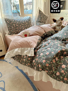 Retro Floral Pure Cotton Bedding Set Three Piece Quilt Cover Three Piece Bedding Set for 1.5m 1.8m Bed with Lace Trim