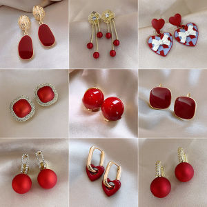 New 2024 Retro Red Festive New Year Earrings Autumn Winter High-End Small Niche Ear Jewelry Trendy Accessories Womens Fashion