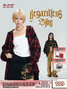 เสื้อเชิ้ตแขนยาวลายสก็อตสีแดงหลวมๆ สำหรับผู้ชายและผู้หญิง ฤดูใบไม้ร่วง/ฤดูหนาว สไตล์อเมริกัน วินเทจ แจ็คเก็ตเสื้อเชิ้ต