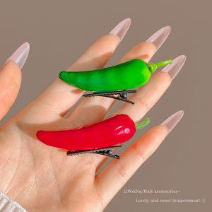 Artificial Food Green Red Chilli Barrettes Female Stylish Funny Quirky Side Fringe Clip Cute Hairpin Hair Accessories Spring
