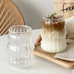 Chovy 530ML Korean Style Minimalist Ins Coffee Shop Glass Cup Cold Drink Cup Milk Tea Water Cup Ice American Coffee Cup Transparent round Shape With straw