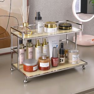 Metal Desktop Layered Storage Rack Double-Layer Desk Storage Rack Water Cup and Coffee Cup Storage Rack Bathroom Cosmetics St
