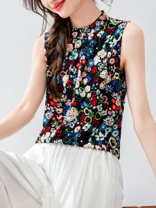 DAIXIANGFEIZI | Sleeveless Floral Chiffon Blouse