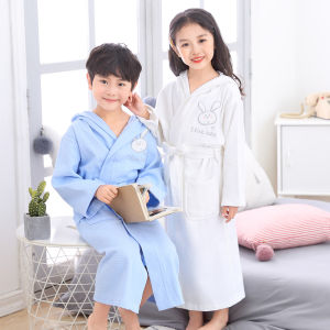 Spring and Summer Childrens Bathrobes Womens Pure Cotton Waffle Absorbent Swimming Boys Gown Cotton Girl Bathrobe Baby Pajamas