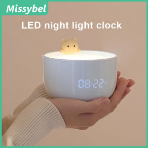 Đồng Hồ LED Dễ Thương Đèn Ngủ Cốc Trà Đèn Mèo Đèn Ngủ Cảm Biến Cảm Ứng Với Đồng Hồ Báo Thức Đèn Bàn Sạc USB Quà Tặng Cho Trẻ Em