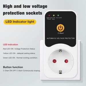 juan juan | High and Low Voltage Protector 50hz 230V Automatic Voltage Protector Safety Socket Circuit Breaker Surge Protect Relay EU Plug