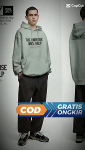 Sweater Hoodie LUCKY PROJECT THE UNIVERSE WILL HELP Jaket Suiter Sweeter Hudi Pria Wanita Dewasa Bahan Fleece Katun Tebal Hijau Mint Hitam Kream Size M L XL Bisa COD