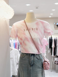 เสื้อยืดคอกลมแขนสั้นผ้าฝ้ายแท้สไตล์ย้อนยุคสำหรับผู้หญิง ทรงเข้ารูป ทรงเข้ารูป เสื้อยืดผู้หญิง