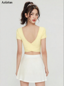 aziztas | Padded Backless Crossed Design Yoga Top