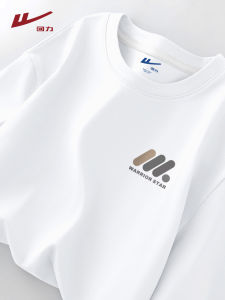 เสื้อยืดแขนยาวผ้าฝ้ายแท้ Warrior Pure Cotton White สำหรับผู้ชาย ทรงหลวม ฤดูใบไม้ผลิและฤดูใบไม้ร่วง ฤดูร้อน แขนสั้น ทรงหลวม ทรงหลวม