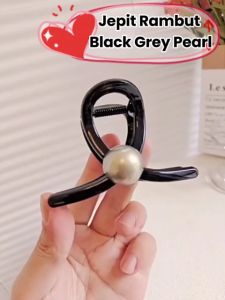 Yoibeauty - Jepit Rambut Black Grey Pearl Jedai Wanita Aksesoris Rambut Wanita Hair Claw Korean Style Ukuran 8 cm