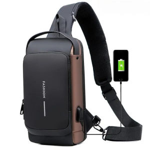 1Pc New Mens Anti theft Lock Chest Bag with USB Charging Shoulder Strap Waterproof Oxford Waist Bag for Sports Jogging Hiking