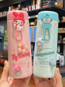 Cốc Nước Cách Nhiệt Kawaii Hello Kitty 350ml Cho Trẻ Em Có Dây Đeo Chống Rò Rỉ Cốc Nước Đi Học Cốc Nhựa PP Cốc Giữ Nhiệt
