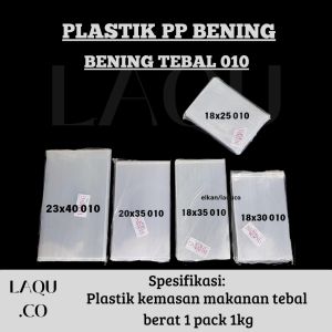 Plastik PP Bening Tebal 010  Ukuran 12x15 12x20 13x25 14x25 15x20 15x25