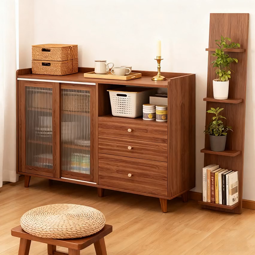 ตู้เก็บของอเนกประสงค์ความจุสูง 93CM ตู้กับข้าวไม้เรียบง่าย เหมาะสำหรับใช้ในห้องครัวหรือห้องนั่งเล่น