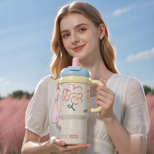 【Ucocolla】800ml Handle Vacuum Tumbler 316 Stainless Steel Hot and Cold With Straw Water Bottle