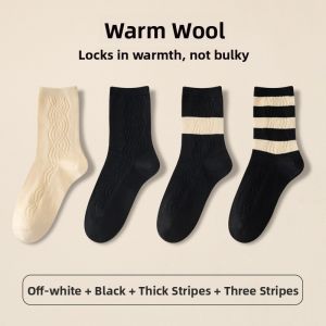 JIAZINI | Womens Woolen Fleece Lined Thick Mid-calf Long Socks Warm Sleepwear Winter Essential Breathable Moisture-wicking Solid Color