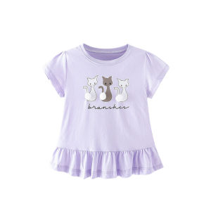 Jumping Meters | Jumping Meters 3-8T New Arrival Animals Cats Print Hot Selling Cotton Summer Girls Tshirts Baby Clothes Childrens Tees Tops