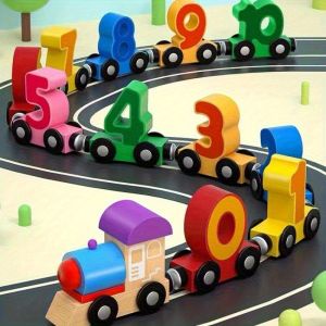 Interactive Magnetic Wooden Train Set with Numbers Building Blocks Educational PuzzleToy for Early Learning Boosts Interactivity
