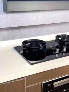 CHRIS 9.5KW Black Titanium stove gas cooker Double Burner Timing Folding Gas Stove Desktop Embedded Liquefied Gas Cooker Kitchen Cooktop 定时翻盖灶 煤气炉灶