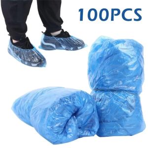 1Pack/100 Pcs Portable Waterproof Boot Covers Plastic non-slip Wear Disposable Shoe Covers Overshoes Rain Shoe Covers Mud-proof