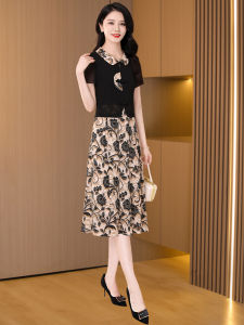 Elegant High Waist Cheongsam Dress Womens Summer New Arrival Korean Style Printed Polyester Fiber A-Line Midi Skirt