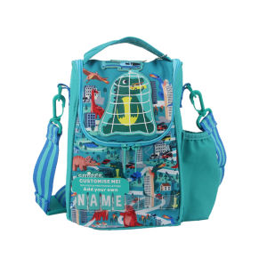 กระเป๋าสะพายข้างไดโนเสาร์เมืองสำหรับเด็กกระเป๋าใส่ข้าวกลางวันกระเป๋าสะพายไหล่กล่องอาหารกลางวันผลไม้กระเป๋าปิคนิค9นิ้ว