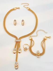 Set Anting Rantai Leher Minimalis + Cincin Telunjuk Desain Eksklusif | Berlian | Fashion Serba Cocok