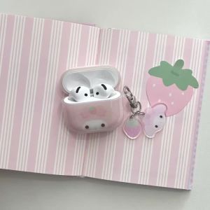 Sanrio | Cute My Melody Strawberry Bluetooth Earphone Case With Charm for Airpods 1 2 3 4 Pro 2 Pro 3 Earphones IMD Shockproof Cover